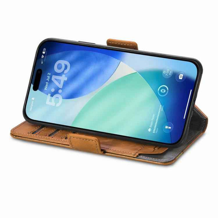 For iPhone Air CaseNeo Splicing Dual Magnetic Buckle Leather Phone Case(Khaki)