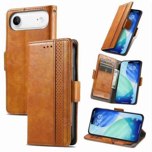 For iPhone Air CaseNeo Splicing Dual Magnetic Buckle Leather Phone Case(Khaki)