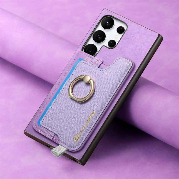 For Samsung Galaxy S24 Ultra 5G Retro Cross Leather Ring Horizontal Insert Card Bag MagSafe Phone Case(Purple)