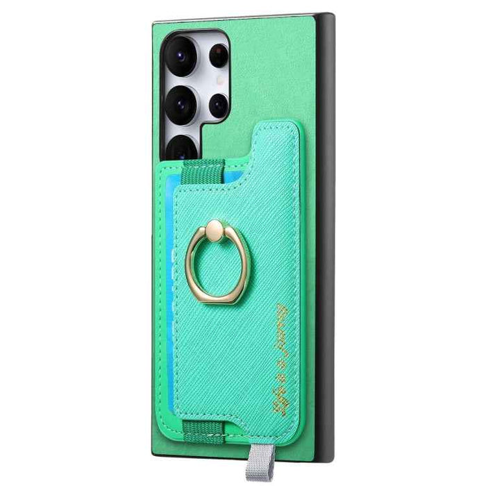 For Samsung Galaxy S24 Ultra 5G Retro Cross Leather Ring Horizontal Insert Card Bag MagSafe Phone Case(Green)