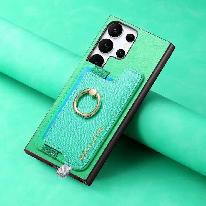 For Samsung Galaxy S24 Ultra 5G Retro Cross Leather Ring Horizontal Insert Card Bag MagSafe Phone Case(Green)