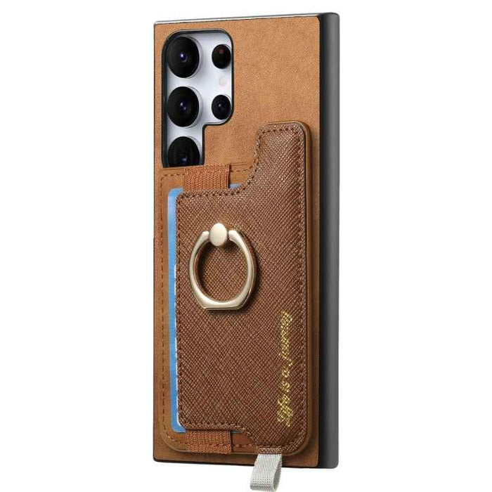 For Samsung Galaxy S24 Ultra 5G Retro Cross Leather Ring Horizontal Insert Card Bag MagSafe Phone Case(Brown)