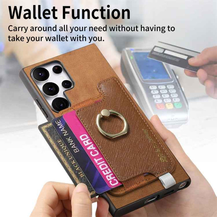 For Samsung Galaxy S24 Ultra 5G Retro Cross Leather Ring Horizontal Insert Card Bag MagSafe Phone Case(Brown)