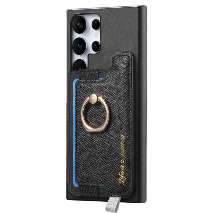 For Samsung Galaxy S24 Ultra 5G Retro Cross Leather Ring Horizontal Insert Card Bag MagSafe Phone Case(Black)