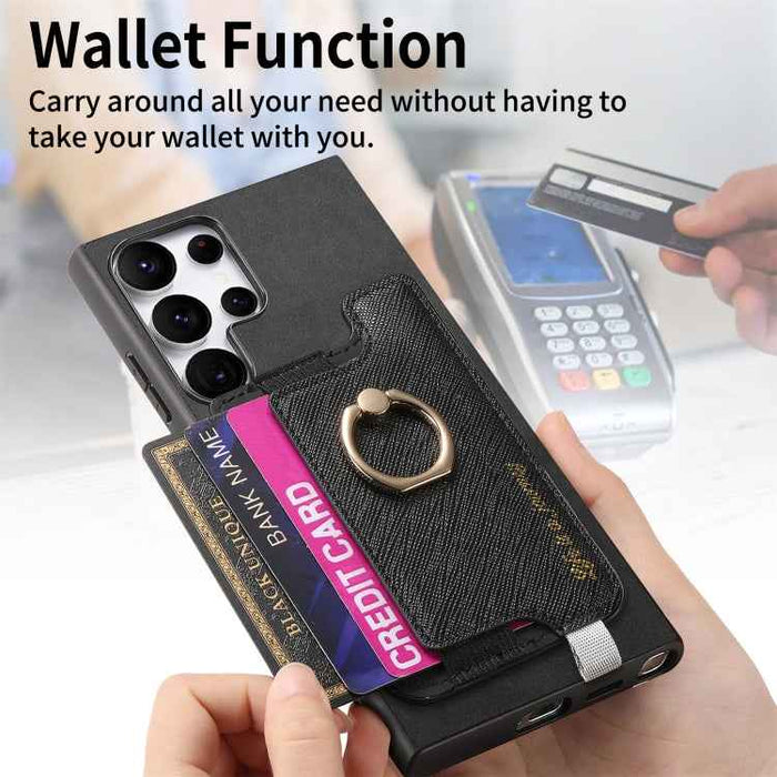 For Samsung Galaxy S24 Ultra 5G Retro Cross Leather Ring Horizontal Insert Card Bag MagSafe Phone Case(Black)
