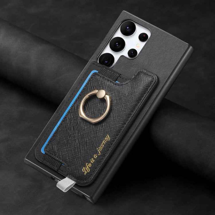 For Samsung Galaxy S24 Ultra 5G Retro Cross Leather Ring Horizontal Insert Card Bag MagSafe Phone Case(Black)