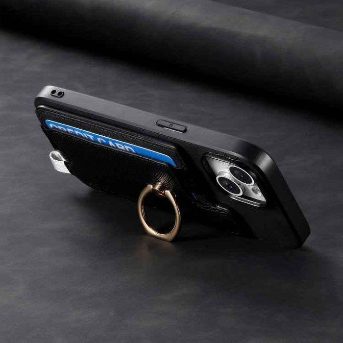 For Samsung Galaxy S24 Ultra 5G Retro Cross Leather Ring Horizontal Insert Card Bag MagSafe Phone Case(Black)