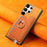 For Samsung Galaxy S24 Ultra 5G Retro Cross Leather Ring Horizontal Insert Card Bag MagSafe Phone Case(Yellow)
