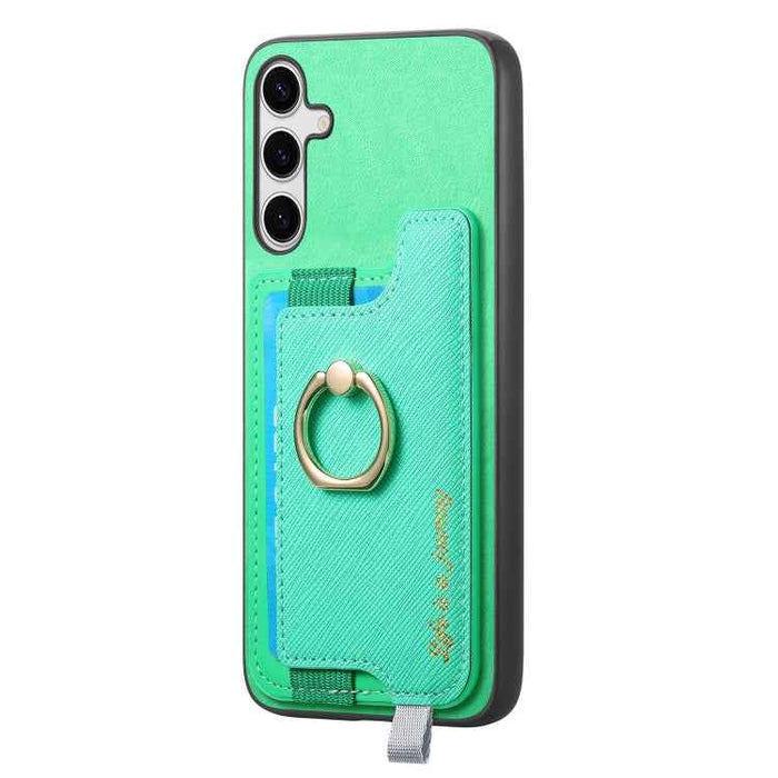 For Samsung Galaxy S24+ 5G Retro Cross Leather Ring Horizontal Insert Card Bag MagSafe Phone Case(Green)