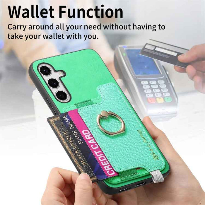 For Samsung Galaxy S24+ 5G Retro Cross Leather Ring Horizontal Insert Card Bag MagSafe Phone Case(Green)