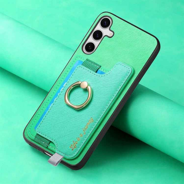 For Samsung Galaxy S24+ 5G Retro Cross Leather Ring Horizontal Insert Card Bag MagSafe Phone Case(Green)