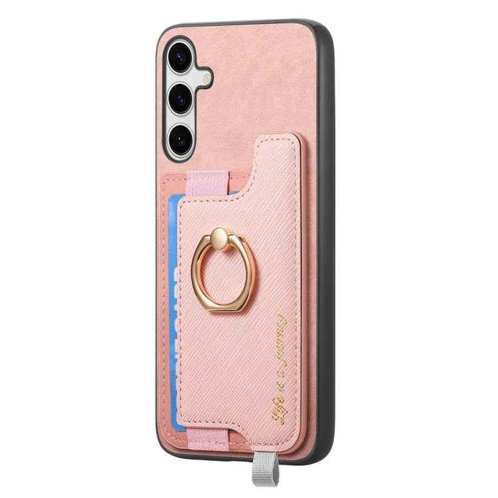 For Samsung Galaxy S24 5G Retro Cross Leather Ring Horizontal Insert Card Bag MagSafe Phone Case(Pink)