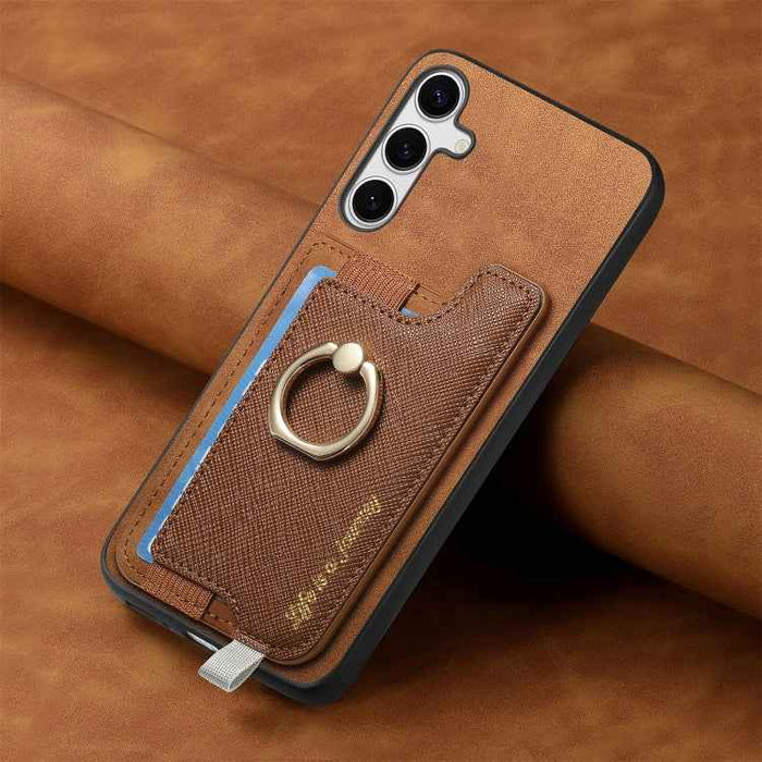 For Samsung Galaxy S24 5G Retro Cross Leather Ring Horizontal Insert Card Bag MagSafe Phone Case(Brown)