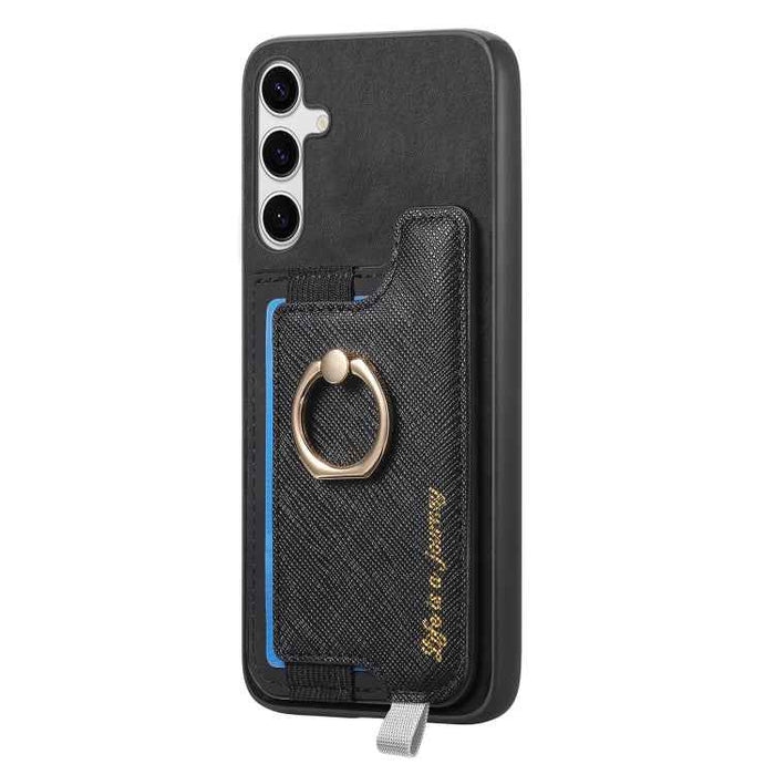 For Samsung Galaxy S24 5G Retro Cross Leather Ring Horizontal Insert Card Bag MagSafe Phone Case(Black)