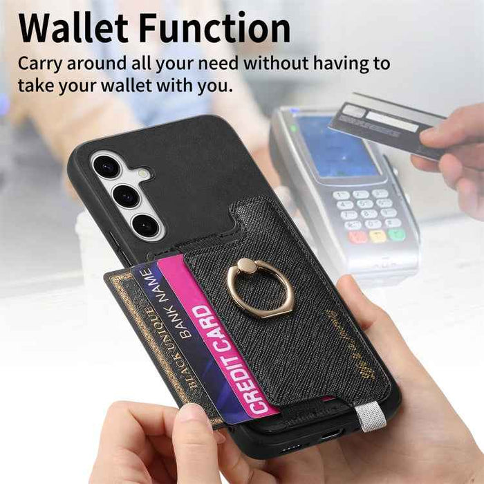 For Samsung Galaxy S24 5G Retro Cross Leather Ring Horizontal Insert Card Bag MagSafe Phone Case(Black)