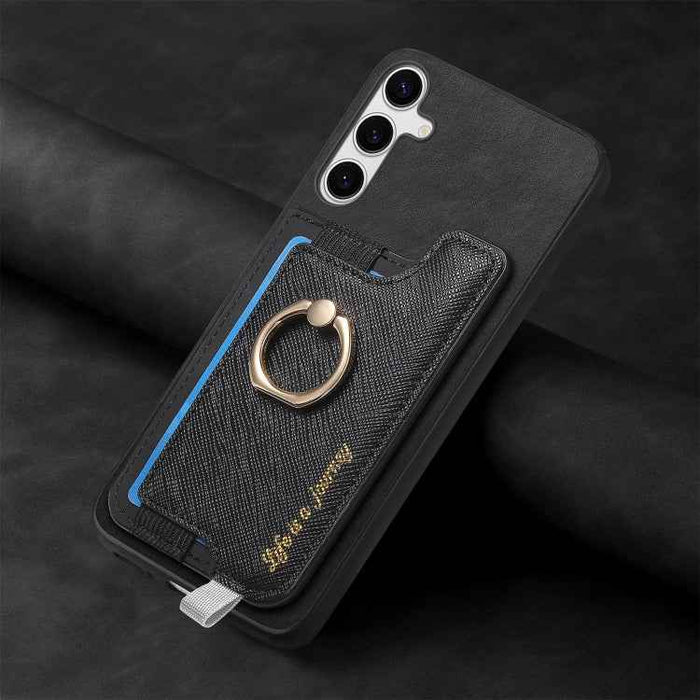 For Samsung Galaxy S24 5G Retro Cross Leather Ring Horizontal Insert Card Bag MagSafe Phone Case(Black)