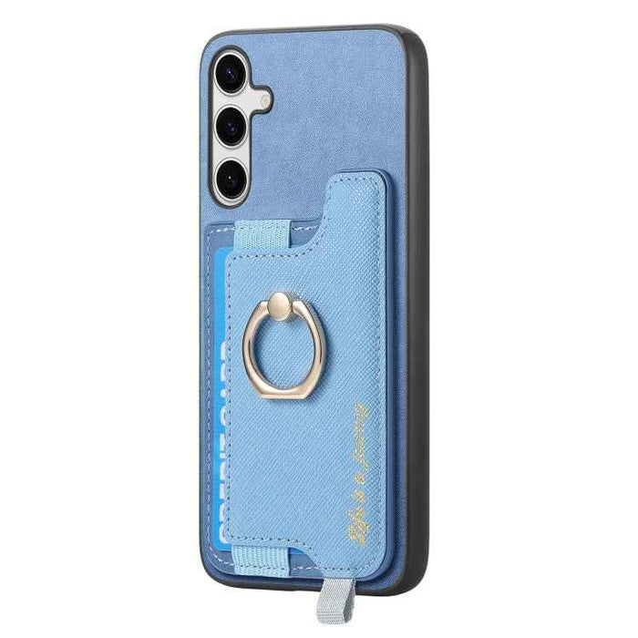 For Samsung Galaxy S24 5G Retro Cross Leather Ring Horizontal Insert Card Bag MagSafe Phone Case(Blue)