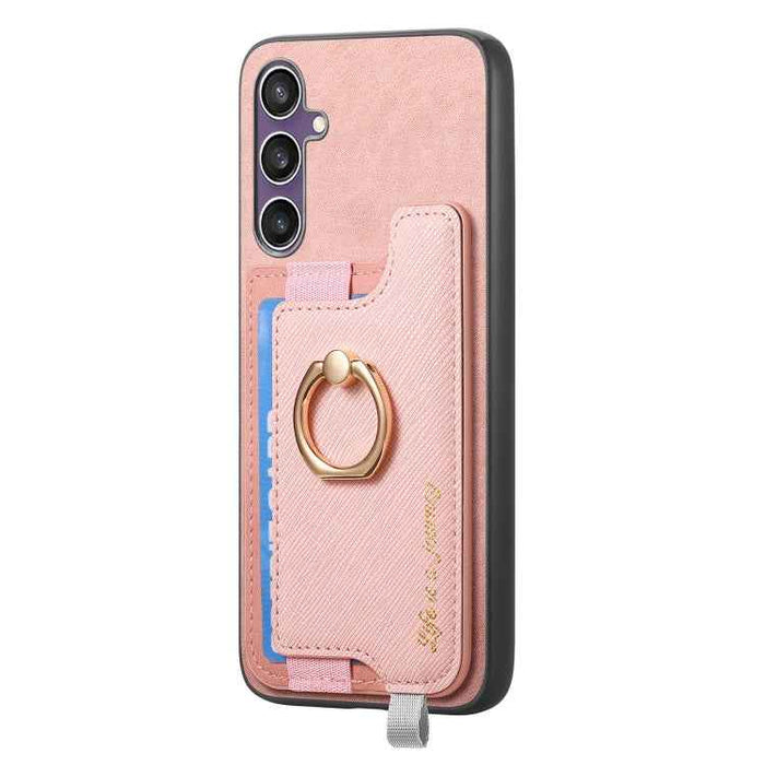 For Samsung Galaxy S24 FE 5G Retro Cross Leather Ring Horizontal Insert Card Bag MagSafe Phone Case(Pink)