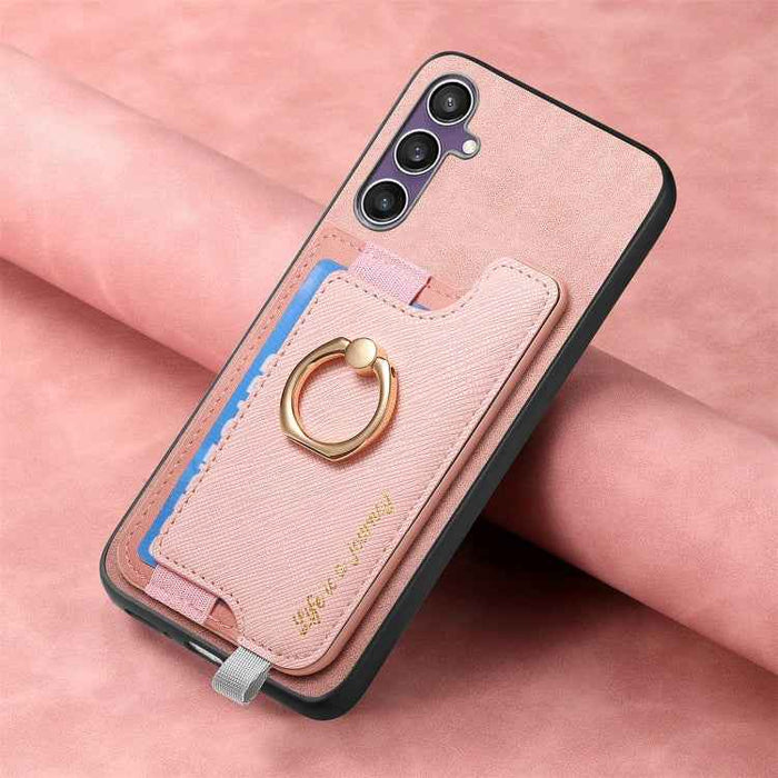 For Samsung Galaxy S24 FE 5G Retro Cross Leather Ring Horizontal Insert Card Bag MagSafe Phone Case(Pink)