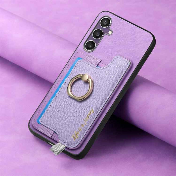 For Samsung Galaxy S24 FE 5G Retro Cross Leather Ring Horizontal Insert Card Bag MagSafe Phone Case(Purple)