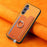 For Samsung Galaxy S24 FE 5G Retro Cross Leather Ring Horizontal Insert Card Bag MagSafe Phone Case(Yellow)