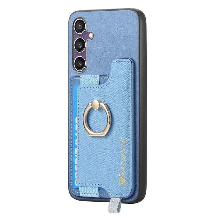 For Samsung Galaxy S24 FE 5G Retro Cross Leather Ring Horizontal Insert Card Bag MagSafe Phone Case(Blue)