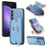For Samsung Galaxy S24 FE 5G Retro Cross Leather Ring Horizontal Insert Card Bag MagSafe Phone Case(Blue)