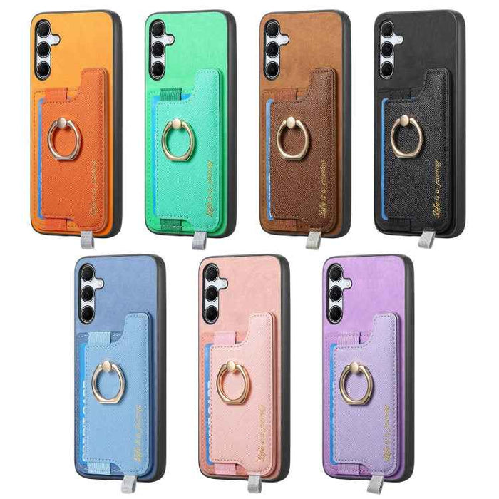 For Samsung Galaxy S24 5G Retro Cross Leather Ring Horizontal Insert Card Bag MagSafe Phone Case(Pink)