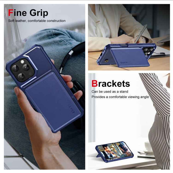 For iPhone 16 Pro ENKAY Hat-Prince Card Slot Wallet TPU Back Leather Phone Case with Lens Film(Cyan)