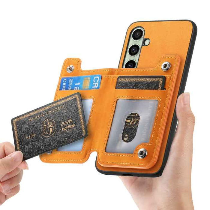 For Samsung Galaxy S24 FE 5G Retro MagSafe Zipper Wallet Card Bag Back Phone Case(Yellow)