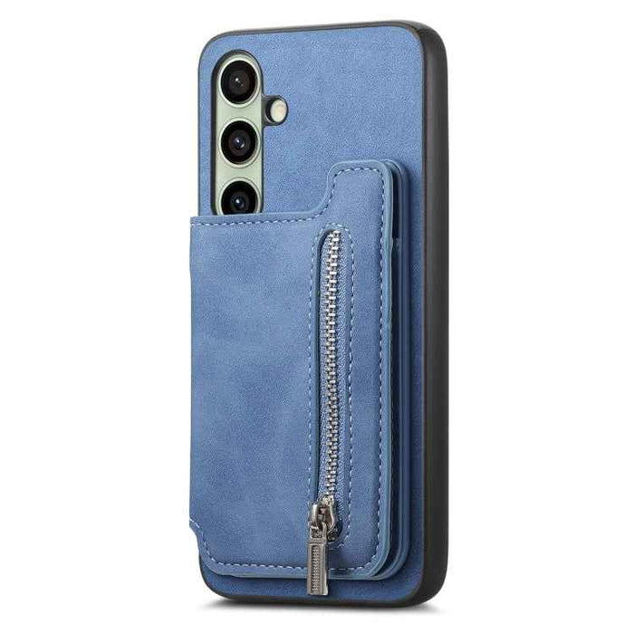 For Samsung Galaxy S24 FE 5G Retro MagSafe Zipper Wallet Card Bag Back Phone Case(Blue)