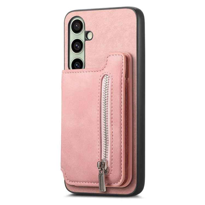 For Samsung Galaxy S24 FE 5G Retro MagSafe Zipper Wallet Card Bag Back Phone Case(Pink)