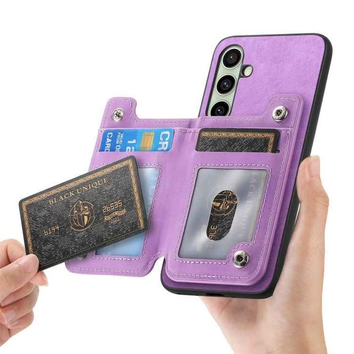 For Samsung Galaxy S24 FE 5G Retro MagSafe Zipper Wallet Card Bag Back Phone Case(Purple)