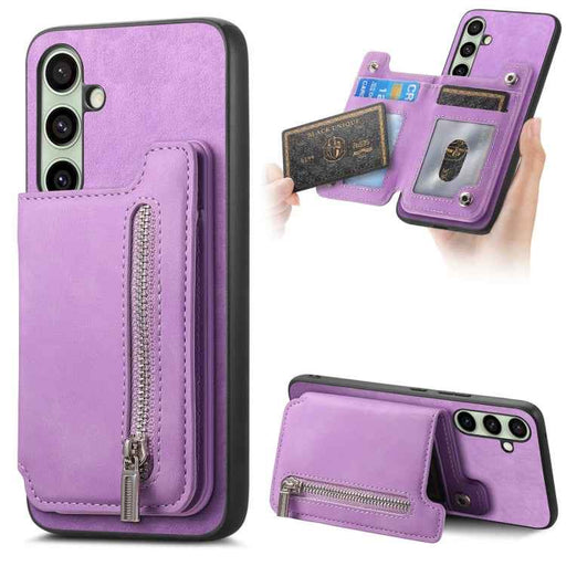 For Samsung Galaxy S24 FE 5G Retro MagSafe Zipper Wallet Card Bag Back Phone Case(Purple)
