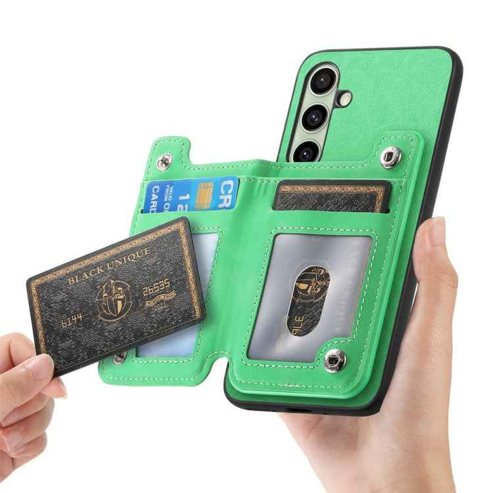 For Samsung Galaxy S24 FE 5G Retro MagSafe Zipper Wallet Card Bag Back Phone Case(Green)