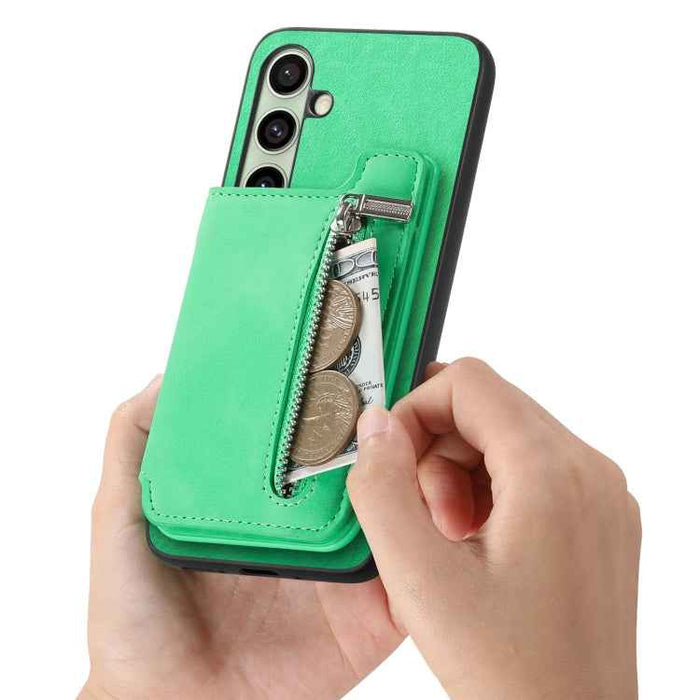 For Samsung Galaxy S24 FE 5G Retro MagSafe Zipper Wallet Card Bag Back Phone Case(Green)