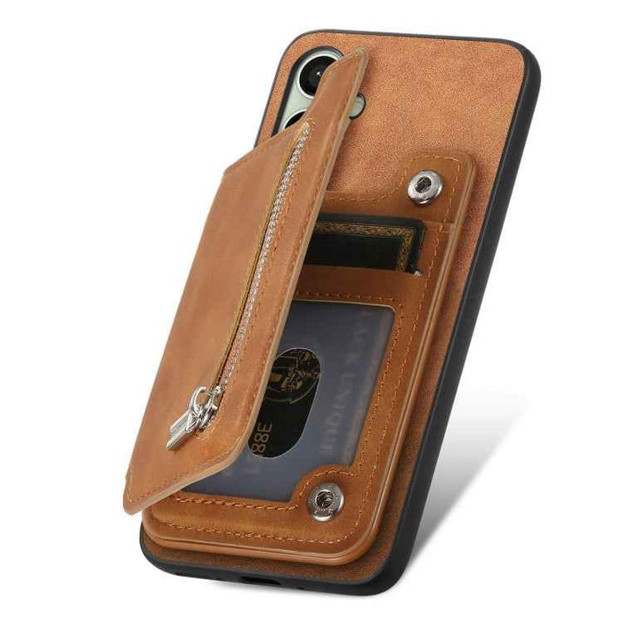 For Samsung Galaxy S24 FE 5G Retro MagSafe Zipper Wallet Card Bag Back Phone Case(Brown)