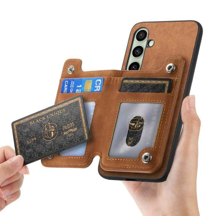 For Samsung Galaxy S24 FE 5G Retro MagSafe Zipper Wallet Card Bag Back Phone Case(Brown)