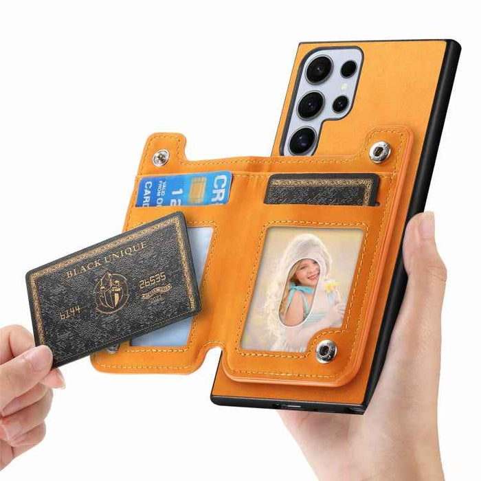 For Samsung Galaxy S24 Ultra 5G Retro MagSafe Zipper Wallet Card Bag Back Phone Case(Yellow)