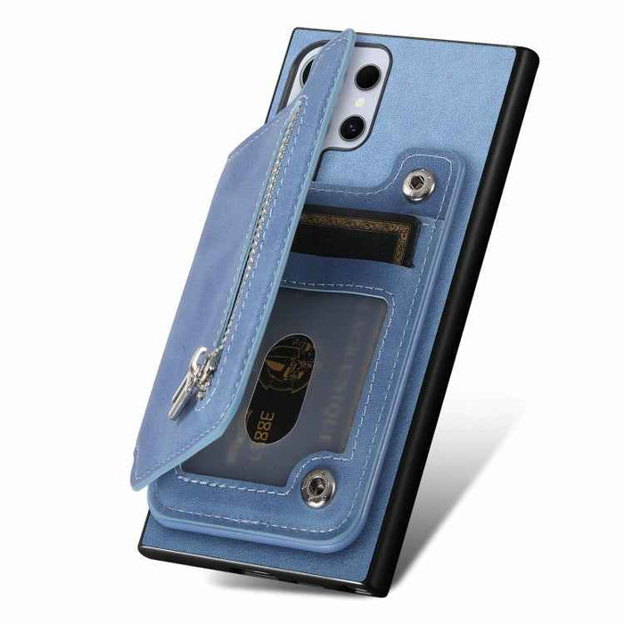 For Samsung Galaxy S24 Ultra 5G Retro MagSafe Zipper Wallet Card Bag Back Phone Case(Blue)