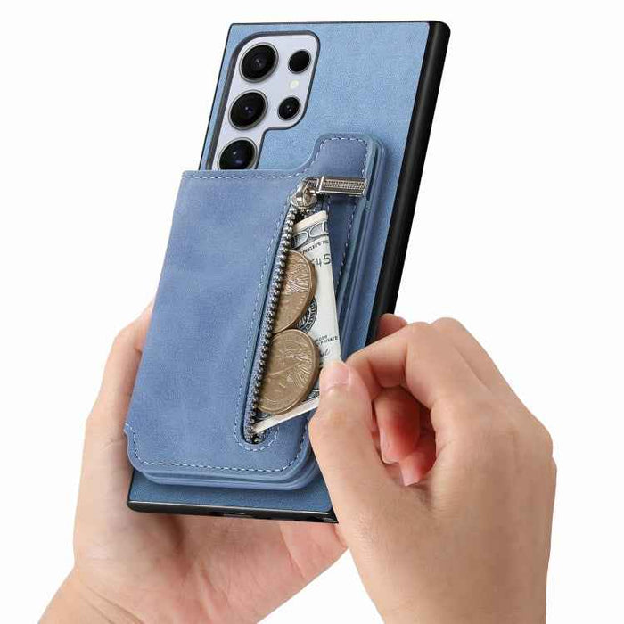 For Samsung Galaxy S24 Ultra 5G Retro MagSafe Zipper Wallet Card Bag Back Phone Case(Blue)