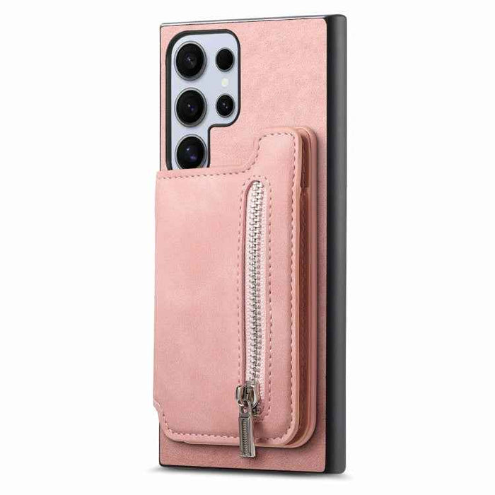 For Samsung Galaxy S24 Ultra 5G Retro MagSafe Zipper Wallet Card Bag Back Phone Case(Pink)