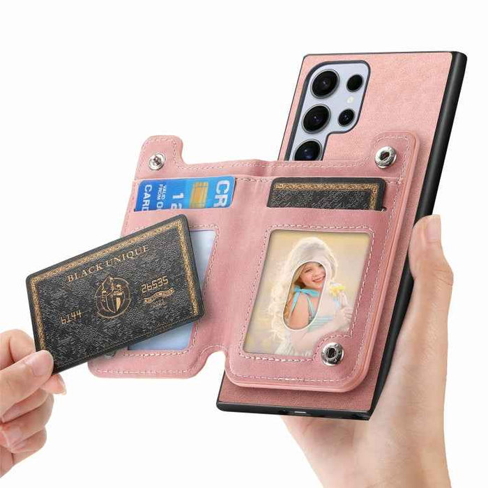 For Samsung Galaxy S24 Ultra 5G Retro MagSafe Zipper Wallet Card Bag Back Phone Case(Pink)