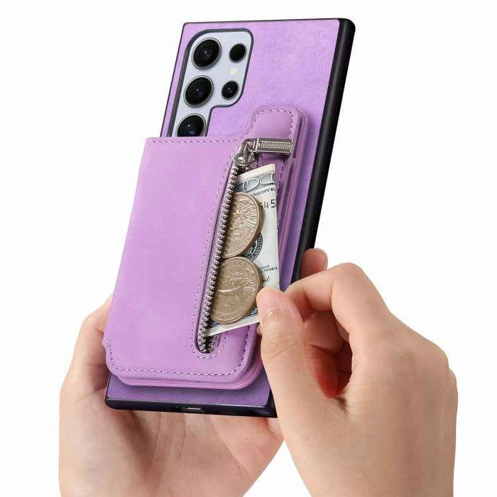 For Samsung Galaxy S24 Ultra 5G Retro MagSafe Zipper Wallet Card Bag Back Phone Case(Purple)
