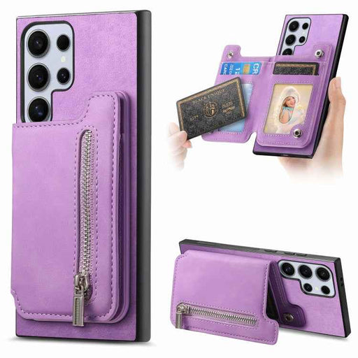 For Samsung Galaxy S24 Ultra 5G Retro MagSafe Zipper Wallet Card Bag Back Phone Case(Purple)