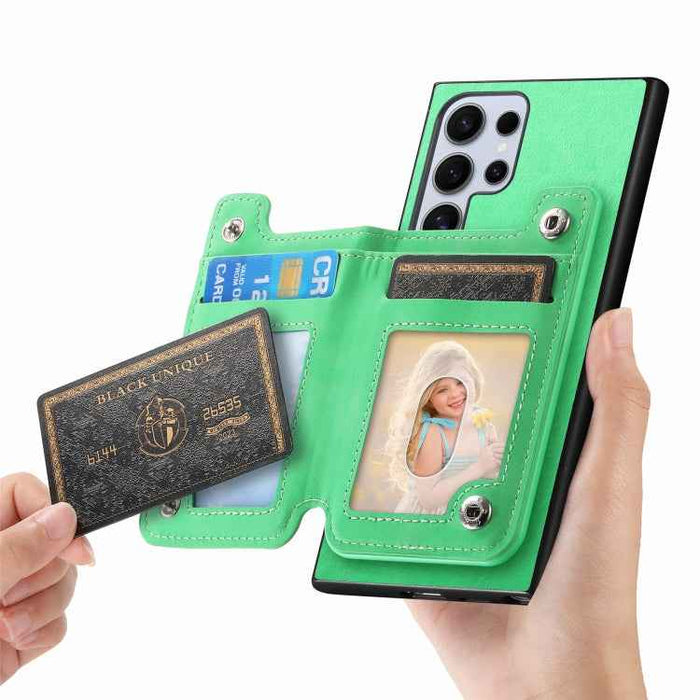 For Samsung Galaxy S24 Ultra 5G Retro MagSafe Zipper Wallet Card Bag Back Phone Case(Green)