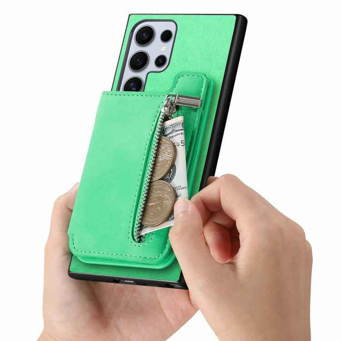 For Samsung Galaxy S24 Ultra 5G Retro MagSafe Zipper Wallet Card Bag Back Phone Case(Green)