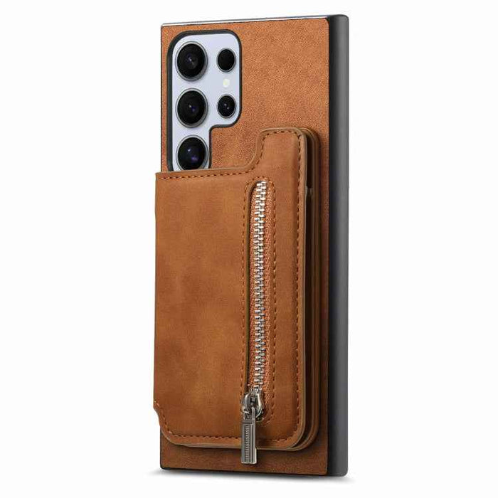 For Samsung Galaxy S24 Ultra 5G Retro MagSafe Zipper Wallet Card Bag Back Phone Case(Brown)