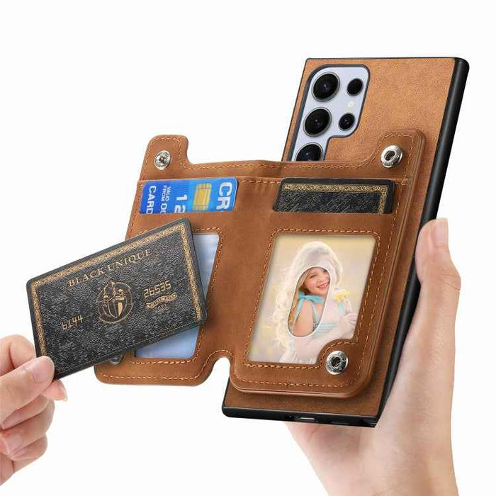 For Samsung Galaxy S24 Ultra 5G Retro MagSafe Zipper Wallet Card Bag Back Phone Case(Brown)