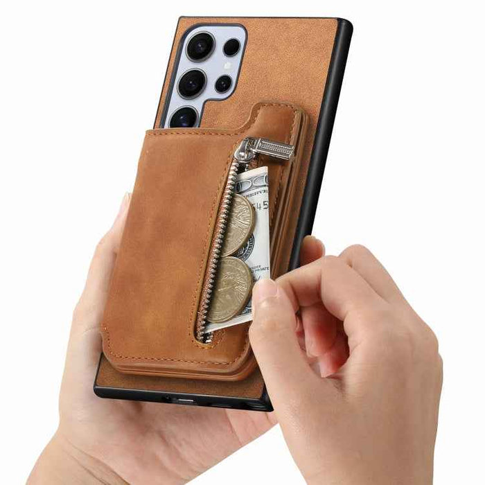 For Samsung Galaxy S24 Ultra 5G Retro MagSafe Zipper Wallet Card Bag Back Phone Case(Brown)